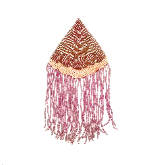 Epaulet -Iridescent Champagne Peach Sequins -Iridescent Pink Glass Beads 9" x 4"