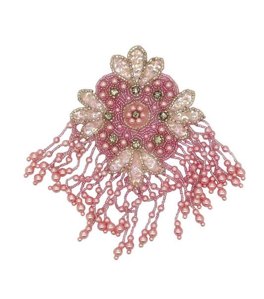 Epaulet - Iridescent Sequins - Pink/Silver Beads -  AB Rhinestones 8”x 5”