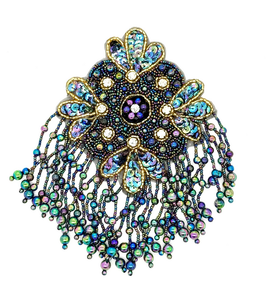 Epaulet - Moonlight Sequins/Beads - Gold Beads - Rhinestones 8" x 5"