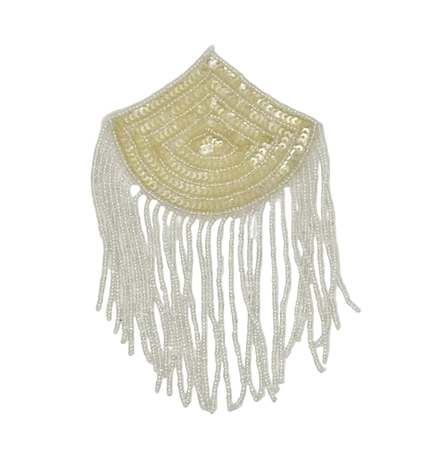 Epaulet - Iridescent Ivory Sequins - White Beads 6.5" x 4"