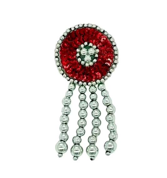 Epaulet Circle Appliqué - Choice of Color Sequins - Silver Beaded 3.5" x 1.5"