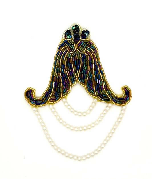 Epaulet - Moonlight Sequins - Gold/Silver/Moonlight Beads - Pearls 5.5" x 4.5"