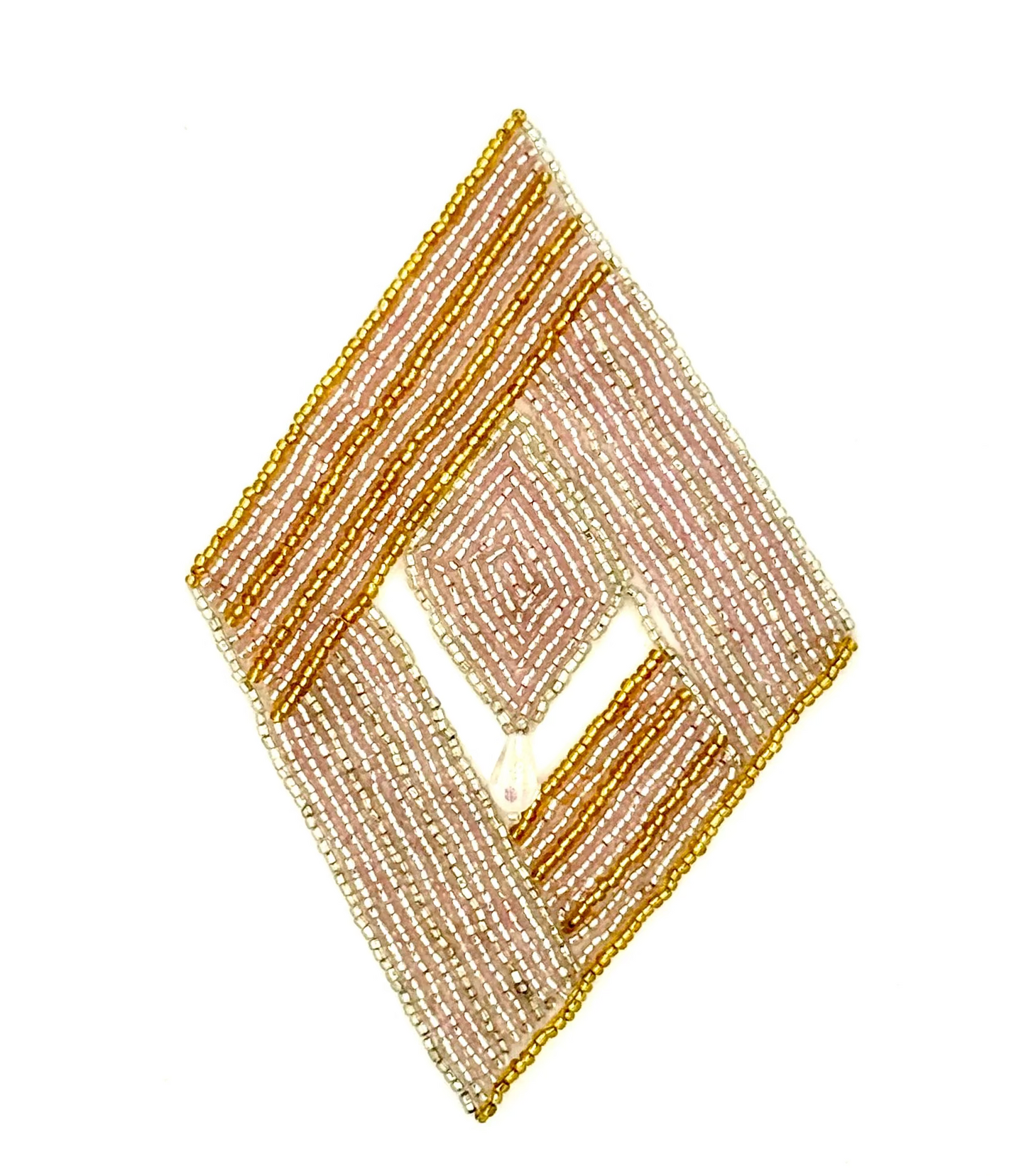 Diseño con motivo de diamante - Cuentas rosa/oro - Colgante 6" x 4"