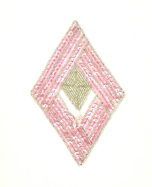 Motivo de diseñador Diamante - Lentejuelas Rosas - Cuentas Plateadas 6" x 4"