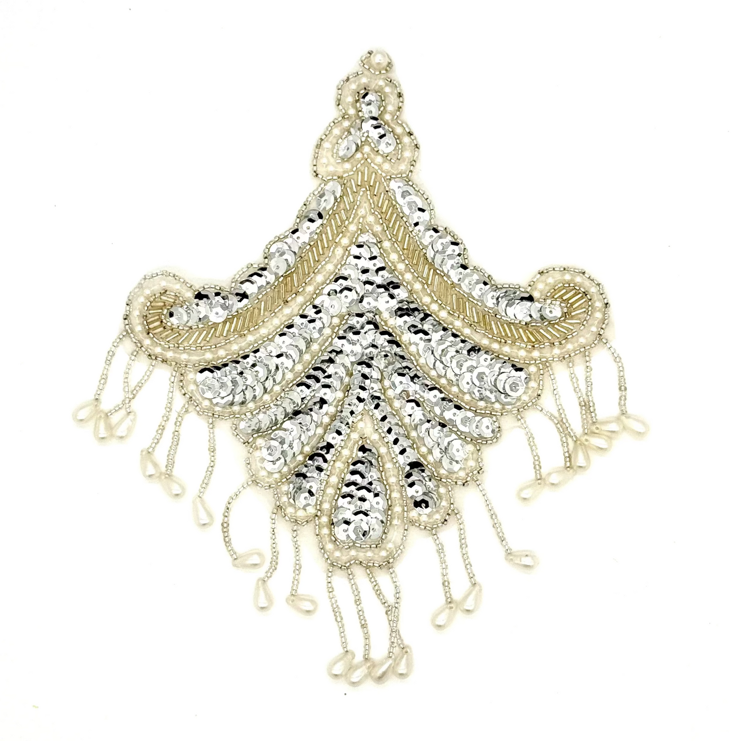 Hombrera estilo victoriano - Lentejuelas/cuentas plateadas - Acentos de perlas 20 x 16,5 cm