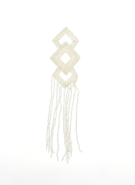 Epaulet Triple Diamond - Iridescent White Beads 11" x 2.5"