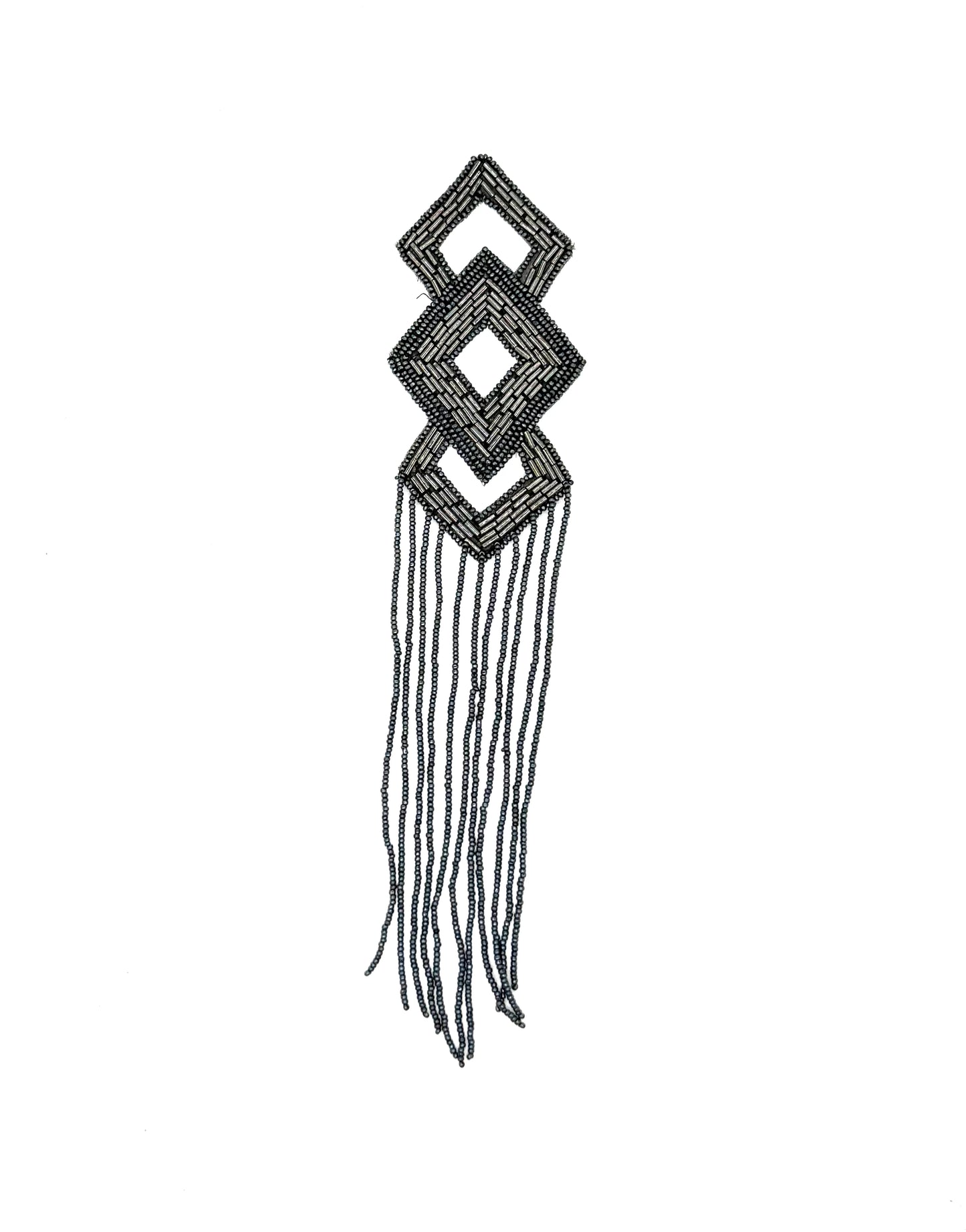 Epaulet Triple Diamond - Charcoal Grey Beads 11”x 2.5”