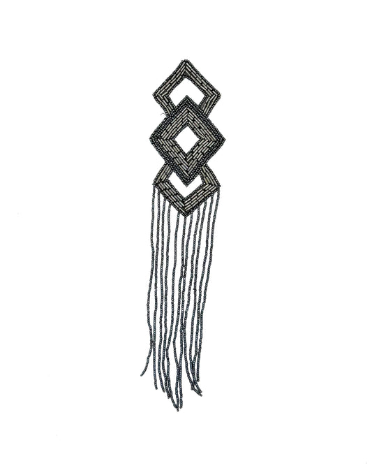 Epaulet Triple Diamond - Charcoal Grey Beads 11”x 2.5”