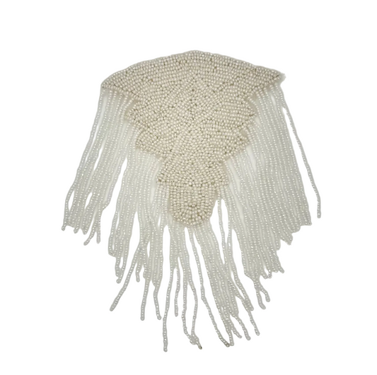 Epaulet - White Beads 7" x 4.25"