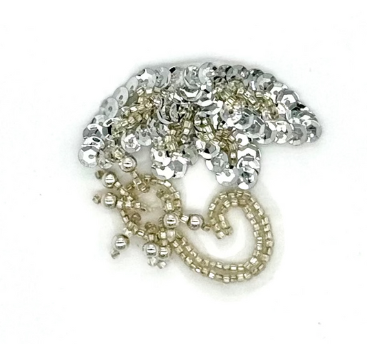 Epaulet Leaf - Silver Sequins/Beads 2.25" X 2"