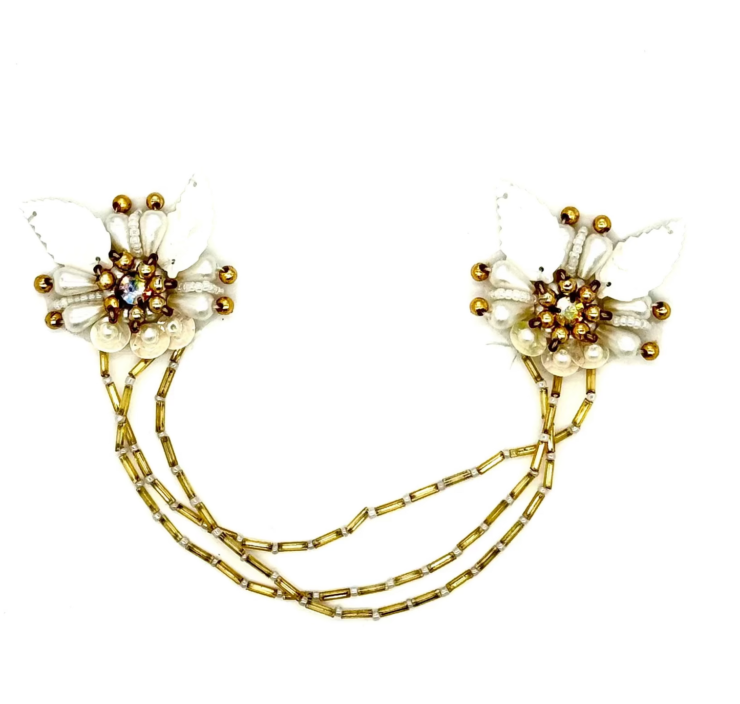 Epaulets - Choice of White/Gold, Silver, Iridescent - Rhinestones 8.5"x 2”