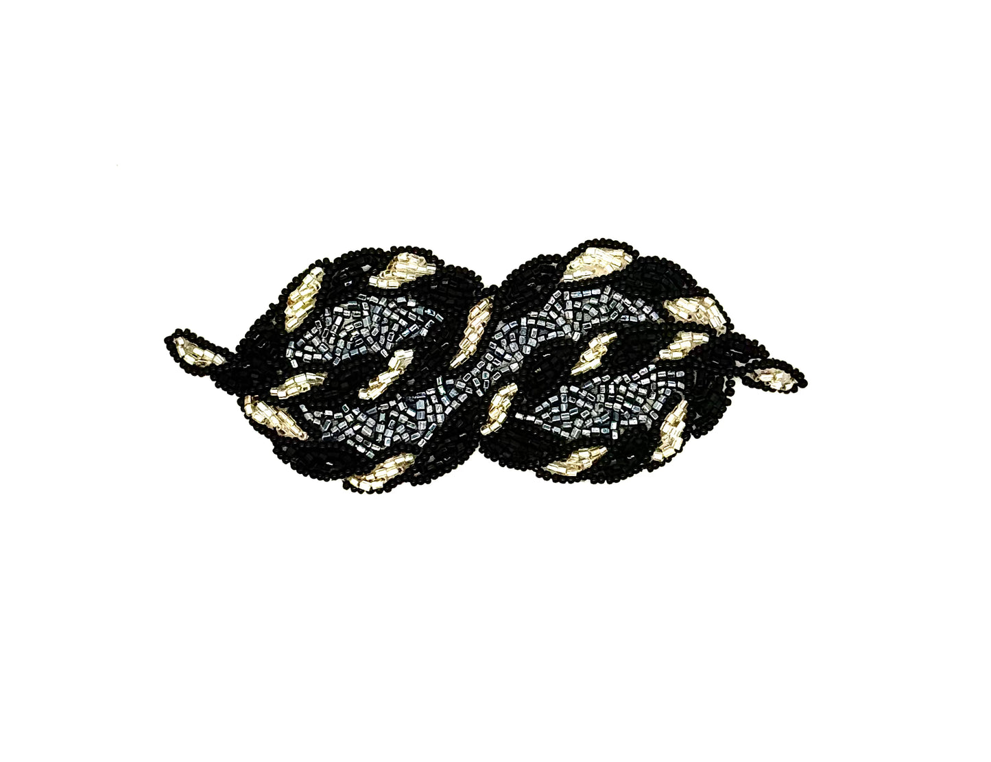 Designer Motif Double Circle- Black/Silver/Charcoal Beads 5.5" x 2"