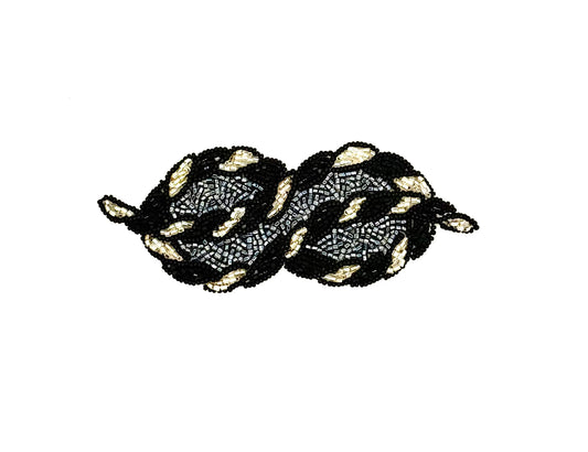 Motivo de diseñador Círculo doble- Cuentas negras/plateadas/carbón de 14 cm x 5 cm