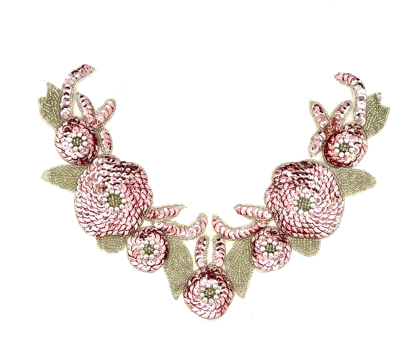 Designer Motif Flower Neckpiece - Mauve Sequins - Silver Beads - 10”x 7” pre-glued