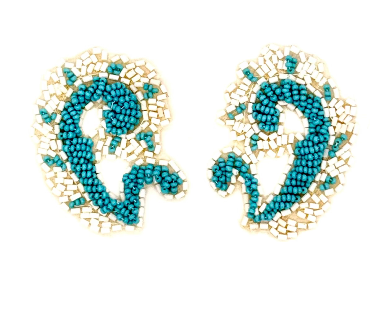 Designer Motif Pair - Turquoise/White Beads 2.25" x 1.5"