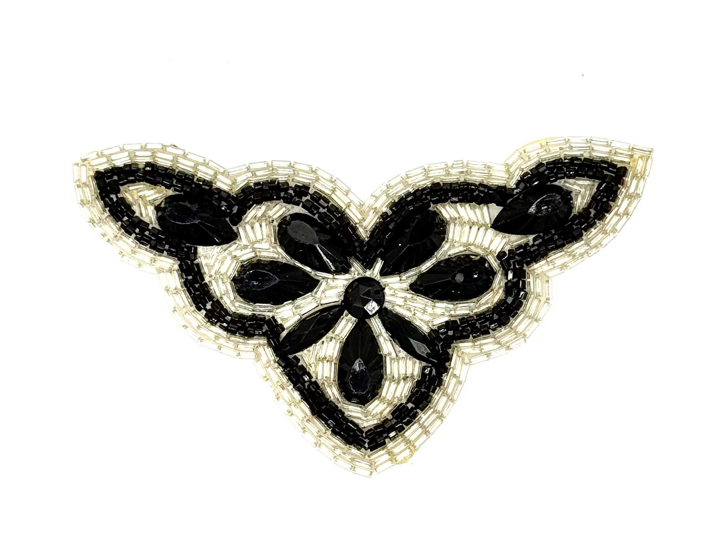Designer Motif - Black/Silver Beads - Teardrop Rhinestones 5.5" x 3.5"