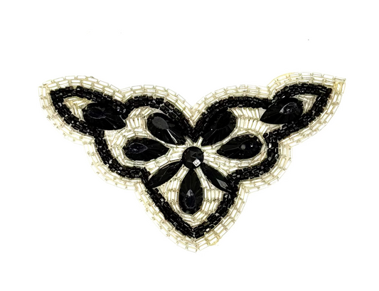 Motivo de diseño - Cuentas negras/plateadas - Pedrería en forma de lágrima 5.5" x 3.5"