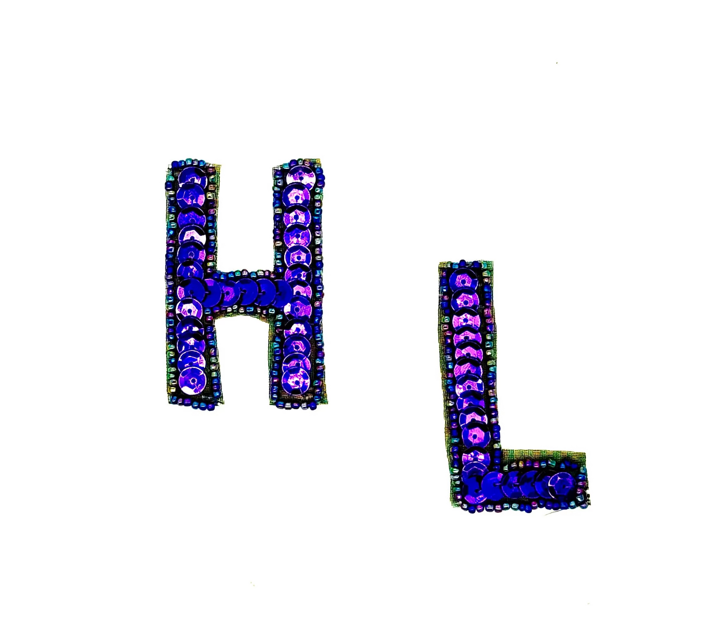 2.25" Letter Appliqué - Purple Sequin - Moonlight Beads - Choice of Letter H or L