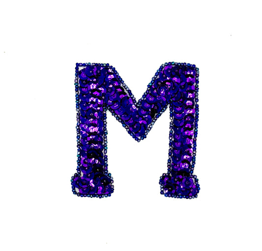 3” letter Appliqué - Purple Sequins - Moonlight Beads