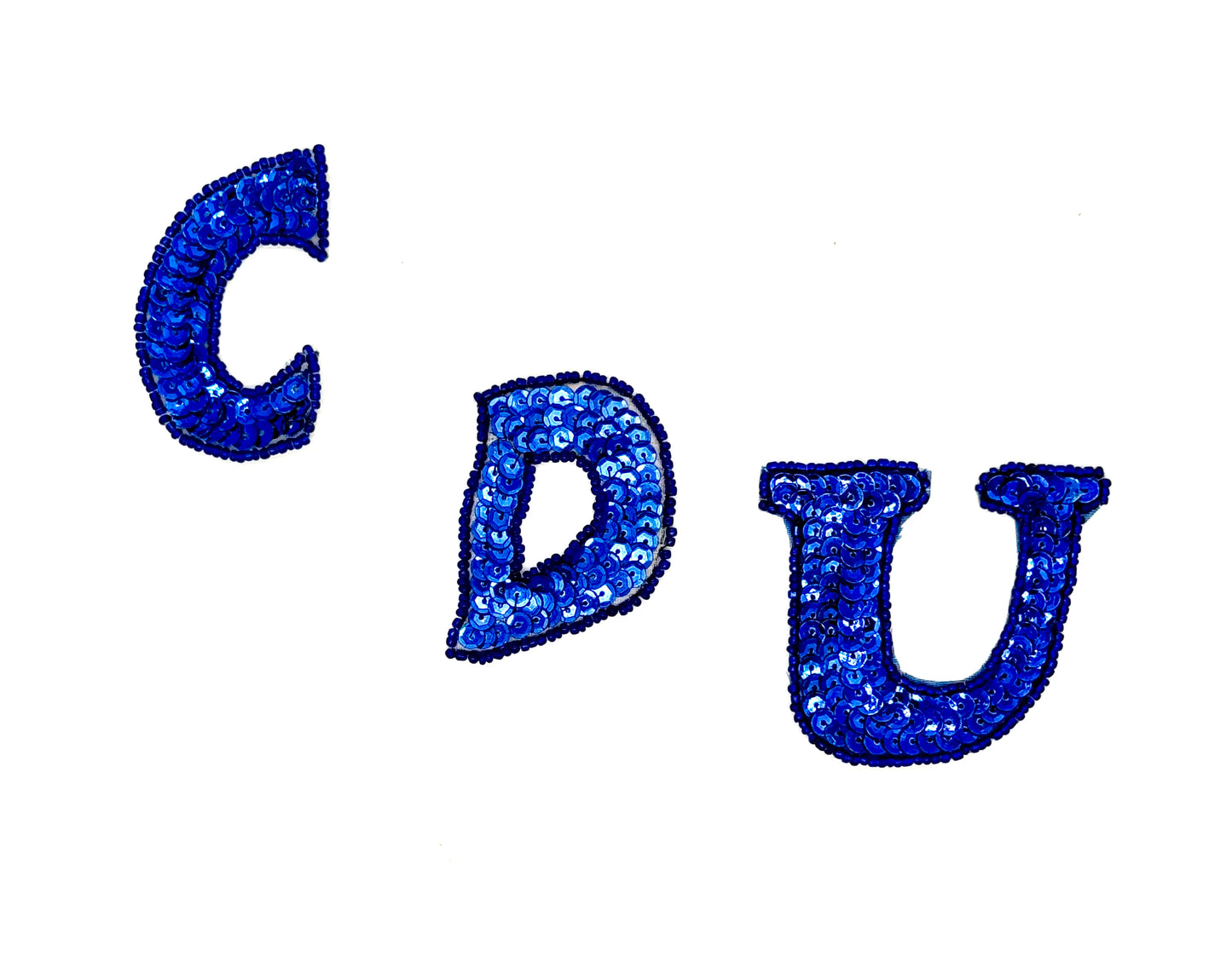 2.25” Letter Appliqué - Blue Sequins/Beads - Choice of Letter C/D/U