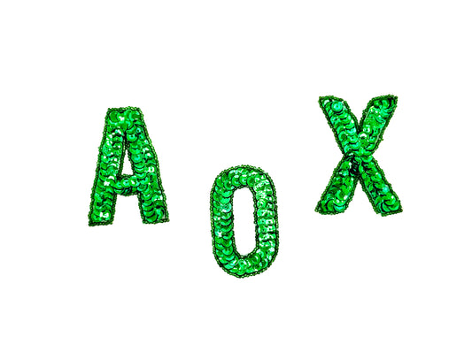 3” Letter Appliqué - Green Sequins/Beads - Choice of Letter A/O/X