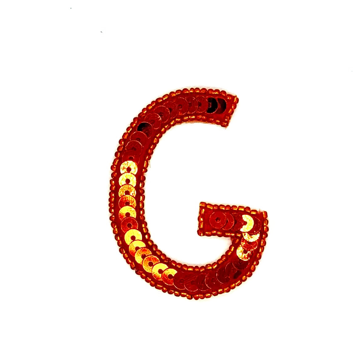 Aplique de letra G de 2.5” - Lentejuelas/Cuentas Naranjas