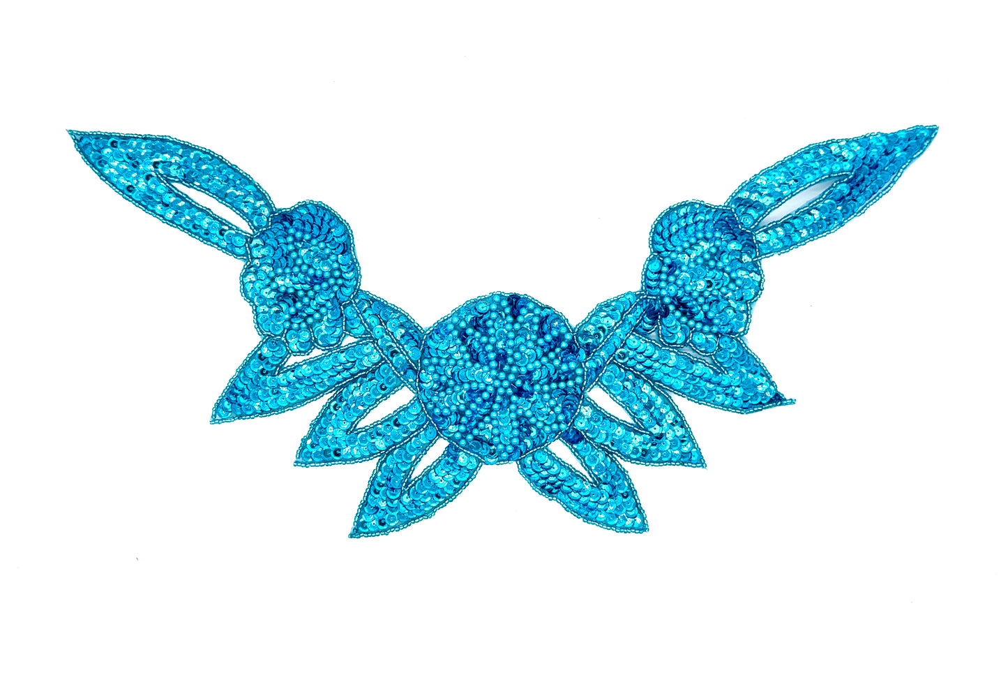 Collar con motivo floral de diseño - Lentejuelas/Cuentas turquesa 16" x 8"