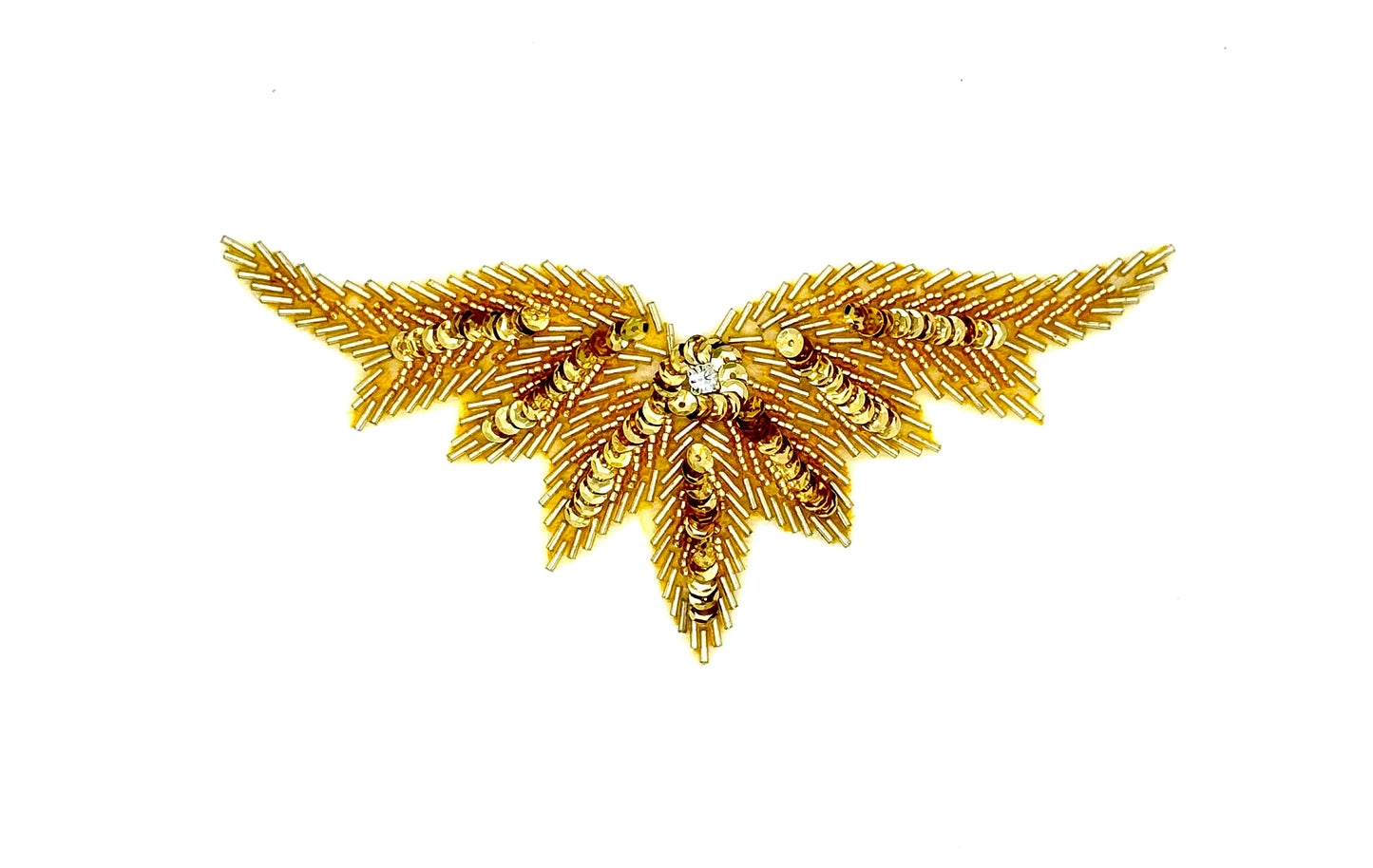 Designer Motif Wing Shaped - Gold Sequins/Beads - Rhinestone, 6.5" x 3