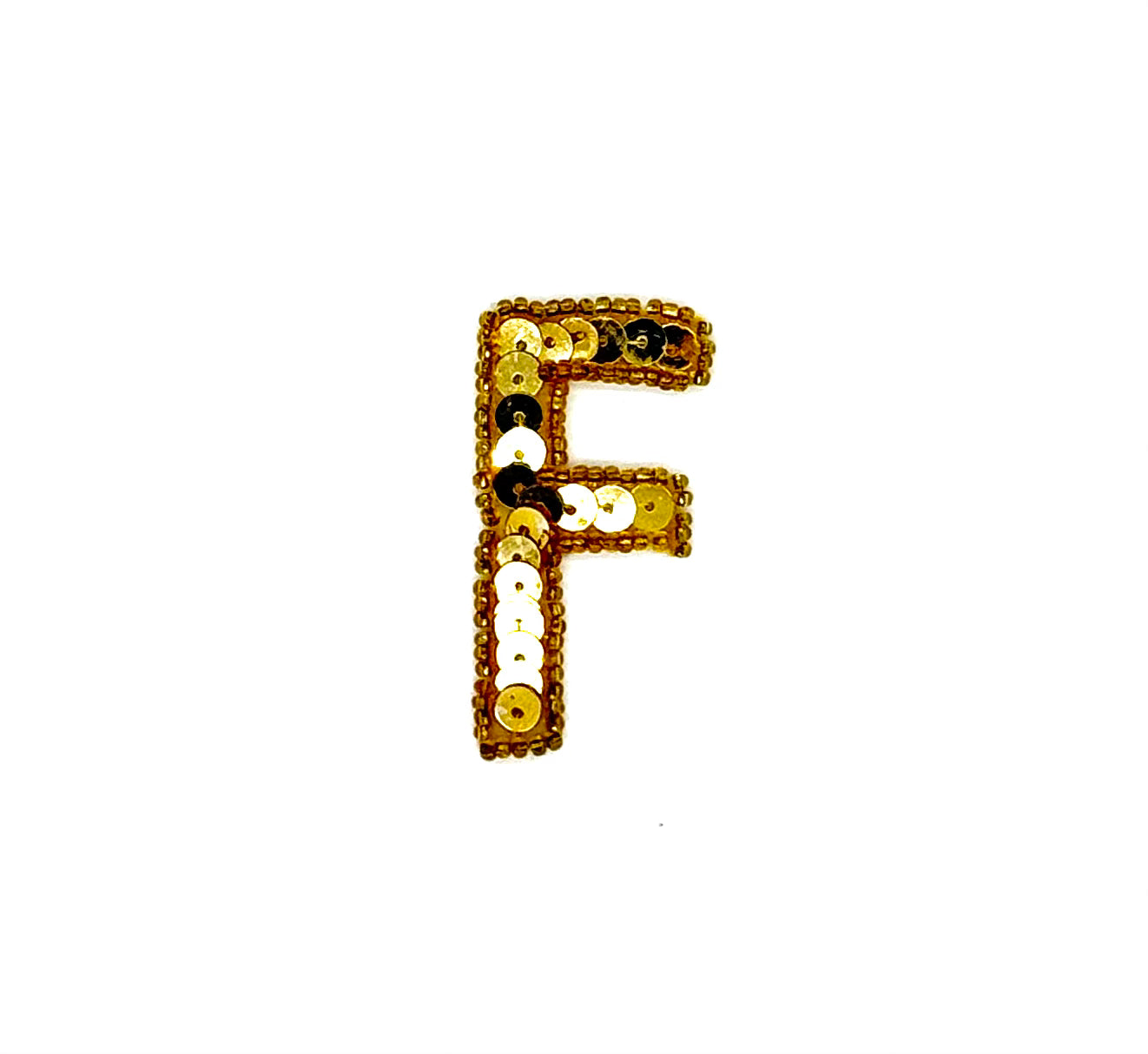 2” Letter F Appliqué - Gold Sequins/Beads