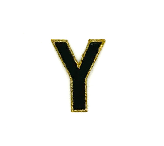 2” Letter Y Appliqué - Embroidered - Black/Gold