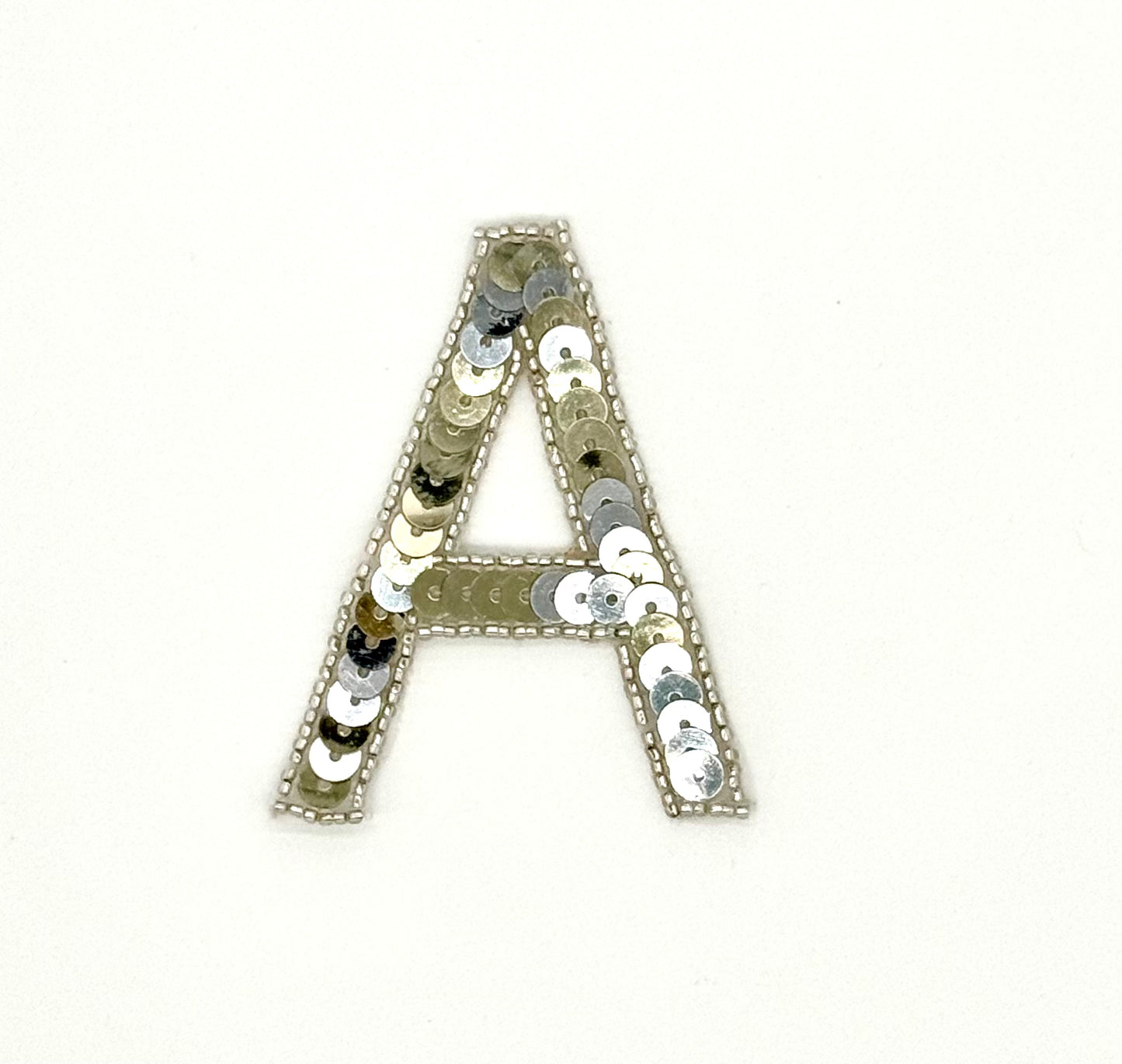 3” Letter A Appliqué - Silver/Gold Sequins - Silver Beads