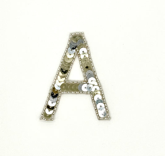 3” Letter A Appliqué - Silver/Gold Sequins - Silver Beads