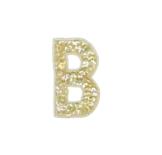 3” Letter B Appliqué - Iridescent Ivory Sequins - Iridescent Beads