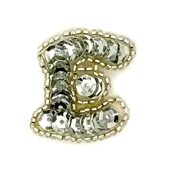 1.25 Letter E Appliqué - Silver Sequins/Beads