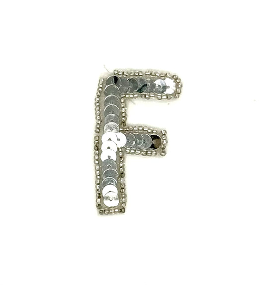 2” Letter F Appliqué - Silver Sequins/Beads