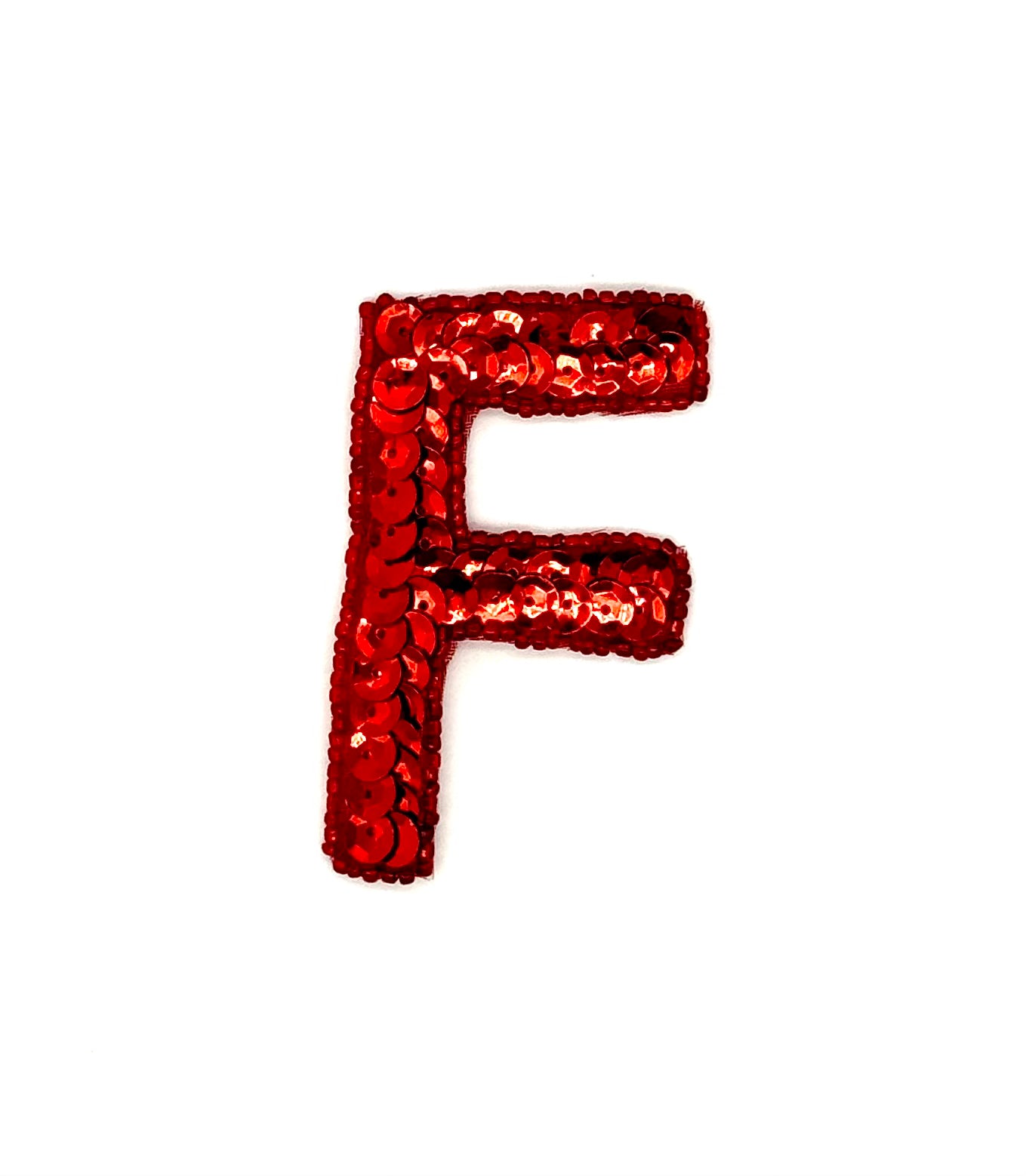 3” Letter F Appliqué - Red Sequins/Beads