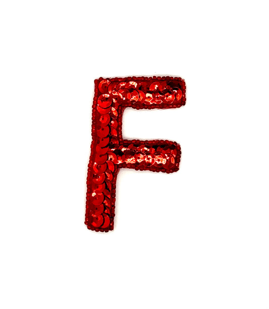 3” Letter F Appliqué - Red Sequins/Beads