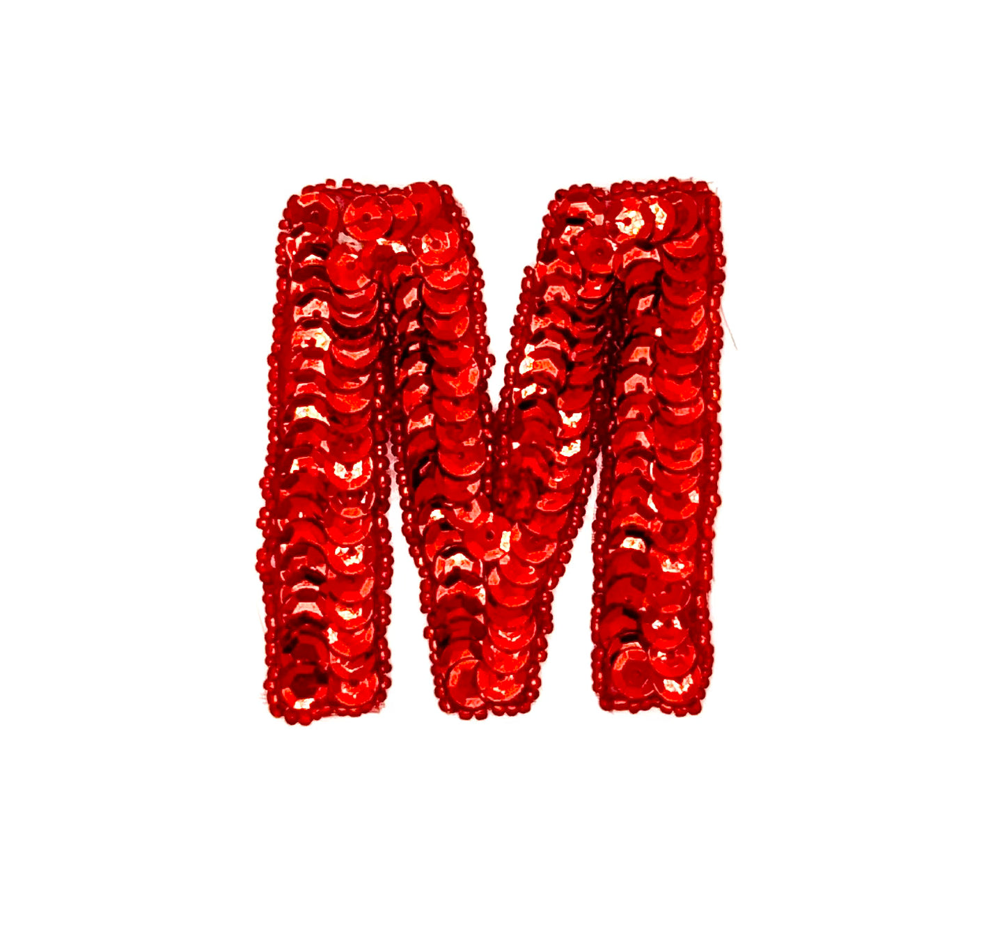 3” Letter M Appliqué - Red Sequins/Beads