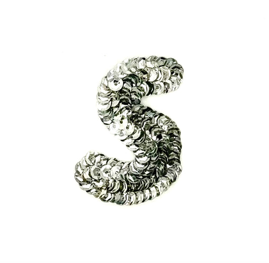 2” Letter S Appliqué - Silver Sequins
