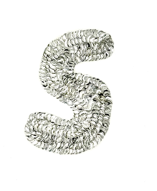 4” Letter S Appliqué - Silver Sequins