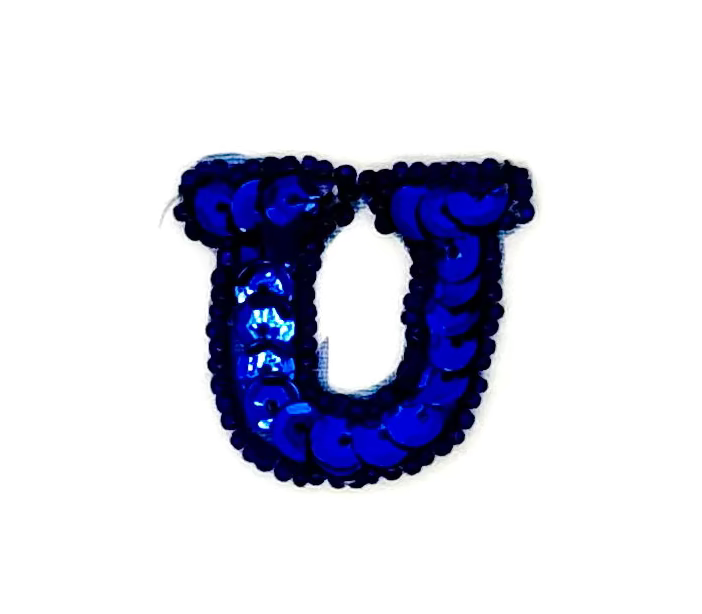 Aplique de letra U de 1" - Lentejuelas/Cuentas azules