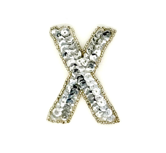 3” Letter X Appliqué - Silver Sequins/Beads