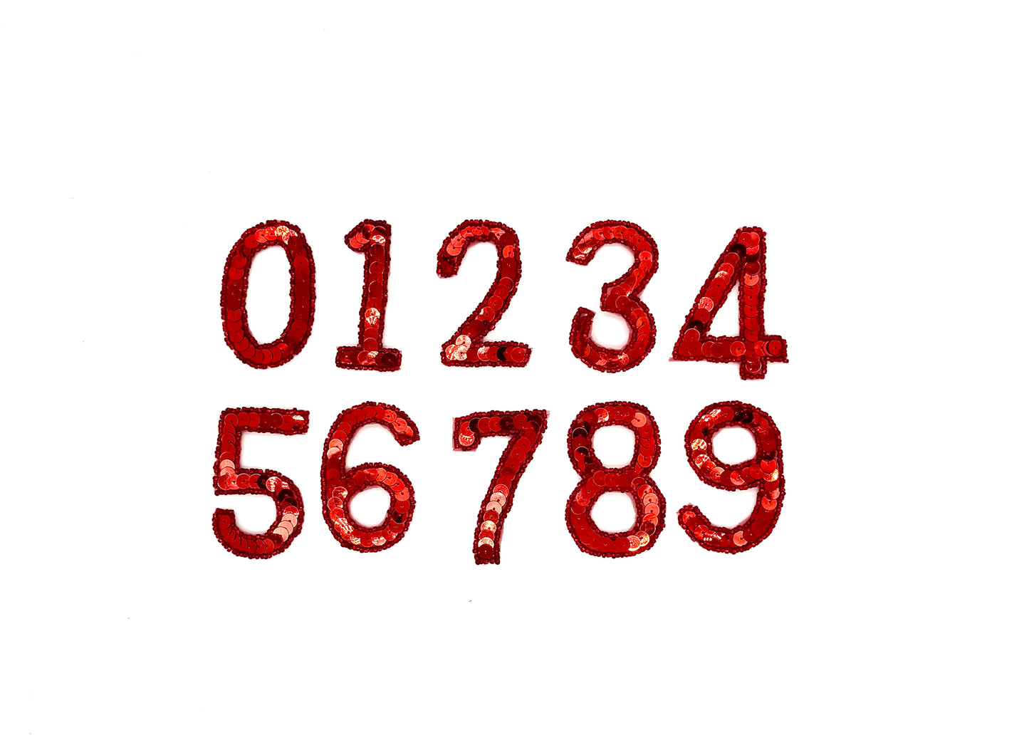 2.5” Number Appliqué - Red Sequins/Beads - Choice of Number (0-9)