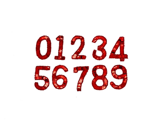 2.5” Number Appliqué - Red Sequins/Beads - Choice of Number (0-9)