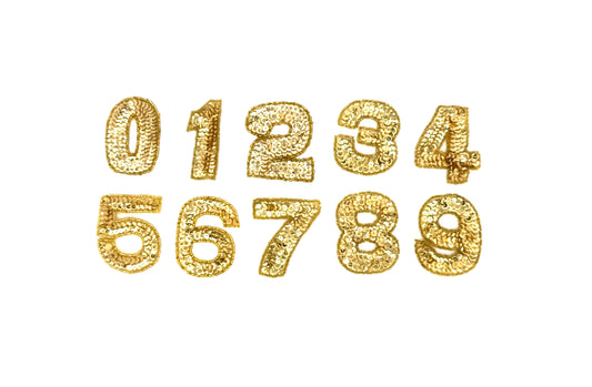 2.25” Number Appliqué - Gold Sequins/Beads - Choice of Number (0-9)