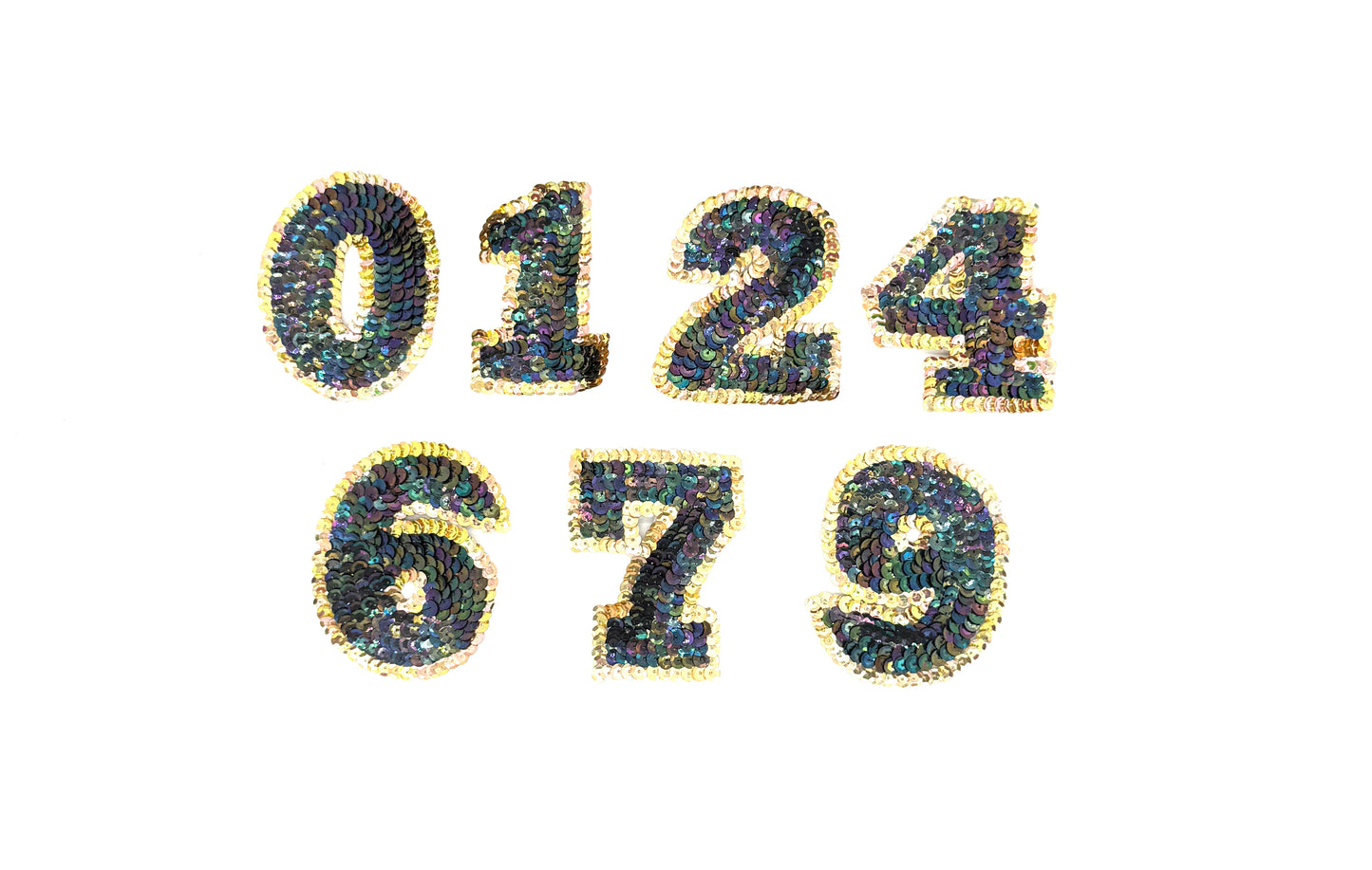 3.5” Sparkly Number Appliqué - Moonlight Sequins - Gold Sequin Trim