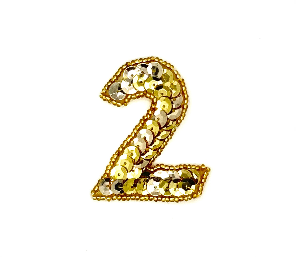 Aplique de 2" con el número 2 - Lentejuelas/Cuentas Doradas
