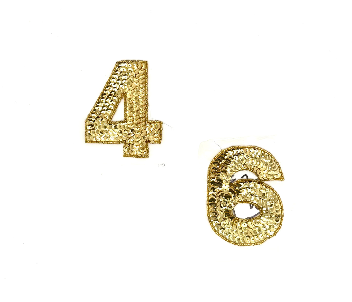 3.5” Number Appliqué - Pre-Glued - Gold Sequins/Beads - Choice of Number 4 or 6