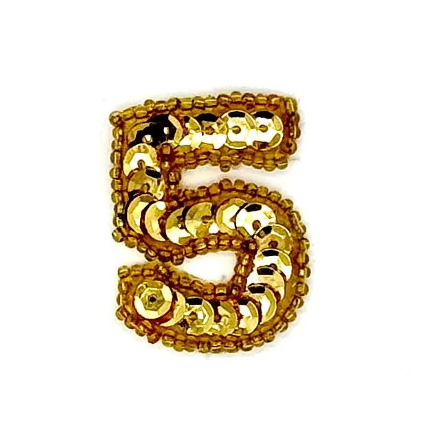 1.25” Aplique número 5 - Preencolado - Lentejuelas/Cuentas doradas
