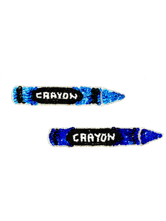 Aplicación de crayón - Elección de lentejuelas azul real/azul marino - Lentejuelas negras - Cuentas negras/blancas/plateadas 5.5" x 1"